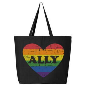 Ally Rainbow Flag Heart For LGBT Gay And Lesbian Support 25L Jumbo Tote