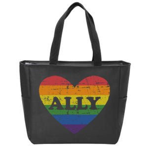 Ally Rainbow Flag Heart For LGBT Gay And Lesbian Support Zip Tote Bag