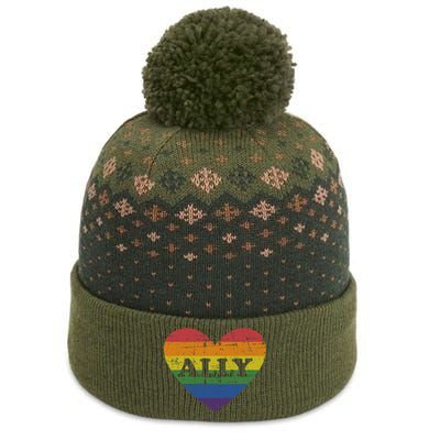 Ally Rainbow Flag Heart For LGBT Gay And Lesbian Support The Baniff Cuffed Pom Beanie