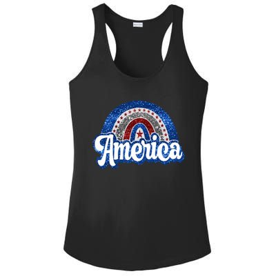 American Rainbow Freedom 4th Of July Funny Independence Day Gift Ladies PosiCharge Competitor Racerback Tank