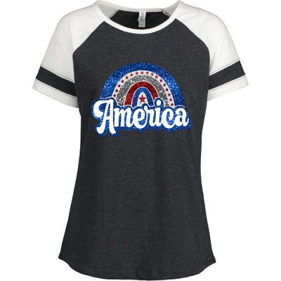 American Rainbow Freedom 4th Of July Funny Independence Day Gift Enza Ladies Jersey Colorblock Tee