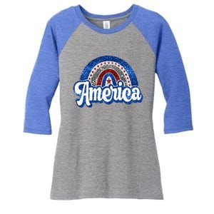 American Rainbow Freedom 4th Of July Funny Independence Day Gift Women's Tri-Blend 3/4-Sleeve Raglan Shirt