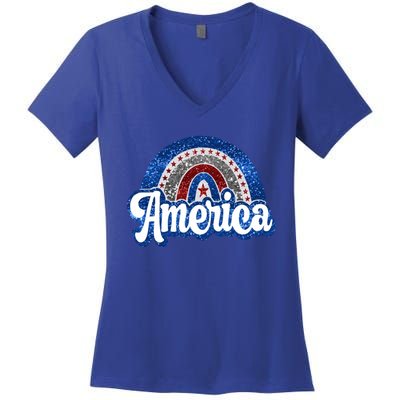 American Rainbow Freedom 4th Of July Funny Independence Day Gift Women's V-Neck T-Shirt