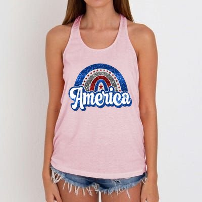 American Rainbow Freedom 4th Of July Funny Independence Day Gift Women's Knotted Racerback Tank