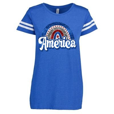 American Rainbow Freedom 4th Of July Funny Independence Day Gift Enza Ladies Jersey Football T-Shirt