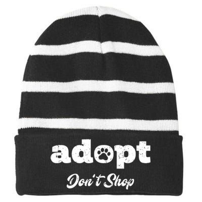 Adopt Rescue Foster Dog Lover Cat Adoption Striped Beanie with Solid Band