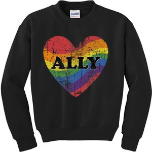 Ally rainbow flag heart for LGBT gay and lesbian support Kids Sweatshirt