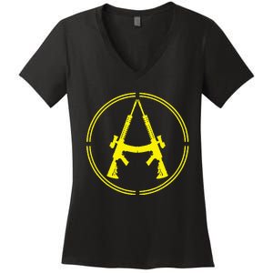 Anarchist Rifles Guns Libertarian Ancap Anarcho Capitalist Women's V-Neck T-Shirt