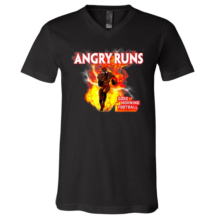 Angry Runs Good Morning Football V-Neck T-Shirt