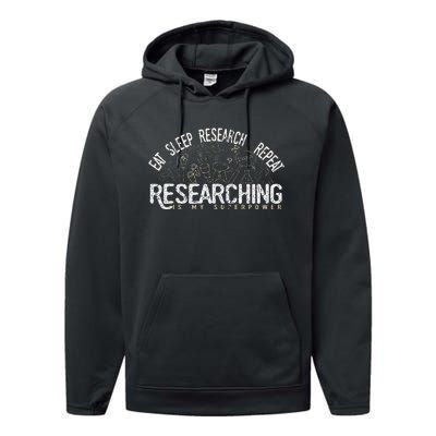 Academics Researcher Gift Eat Sleep Research Repeat Performance Fleece Hoodie