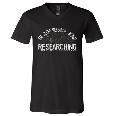 Academics Researcher Gift Eat Sleep Research Repeat V-Neck T-Shirt