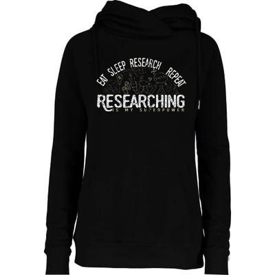 Academics Researcher Gift Eat Sleep Research Repeat Womens Funnel Neck Pullover Hood