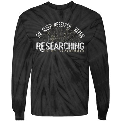 Academics Researcher Gift Eat Sleep Research Repeat Tie-Dye Long Sleeve Shirt