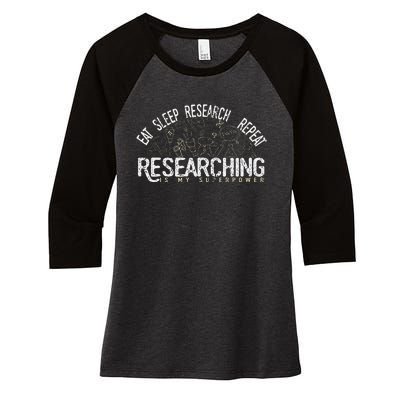 Academics Researcher Gift Eat Sleep Research Repeat Women's Tri-Blend 3/4-Sleeve Raglan Shirt