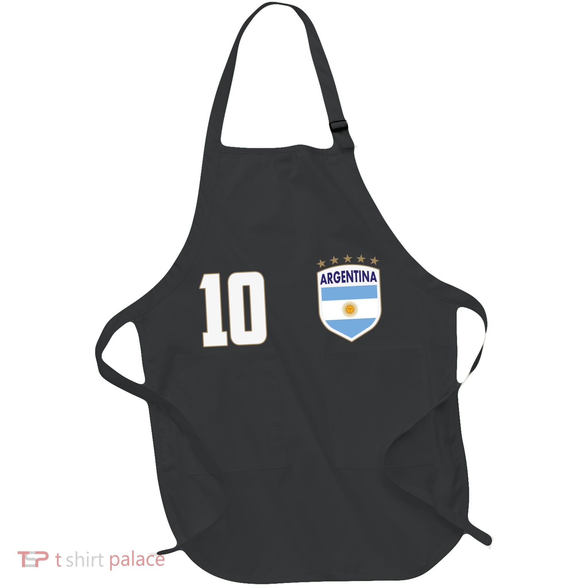 Argentina Flag Shield Logo Soccer World Cup Full-Length Apron With Pockets