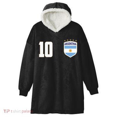 Argentina Flag Shield Logo Soccer World Cup Hooded Wearable Blanket