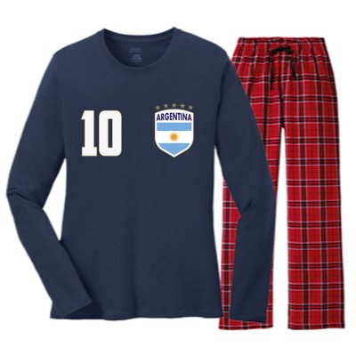 Argentina Flag Shield Logo Soccer World Cup Women's Long Sleeve Flannel Pajama Set 