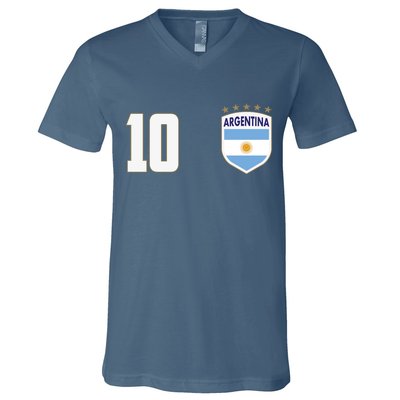 Argentina Flag Shield Logo Soccer World Cup V-Neck T-Shirt