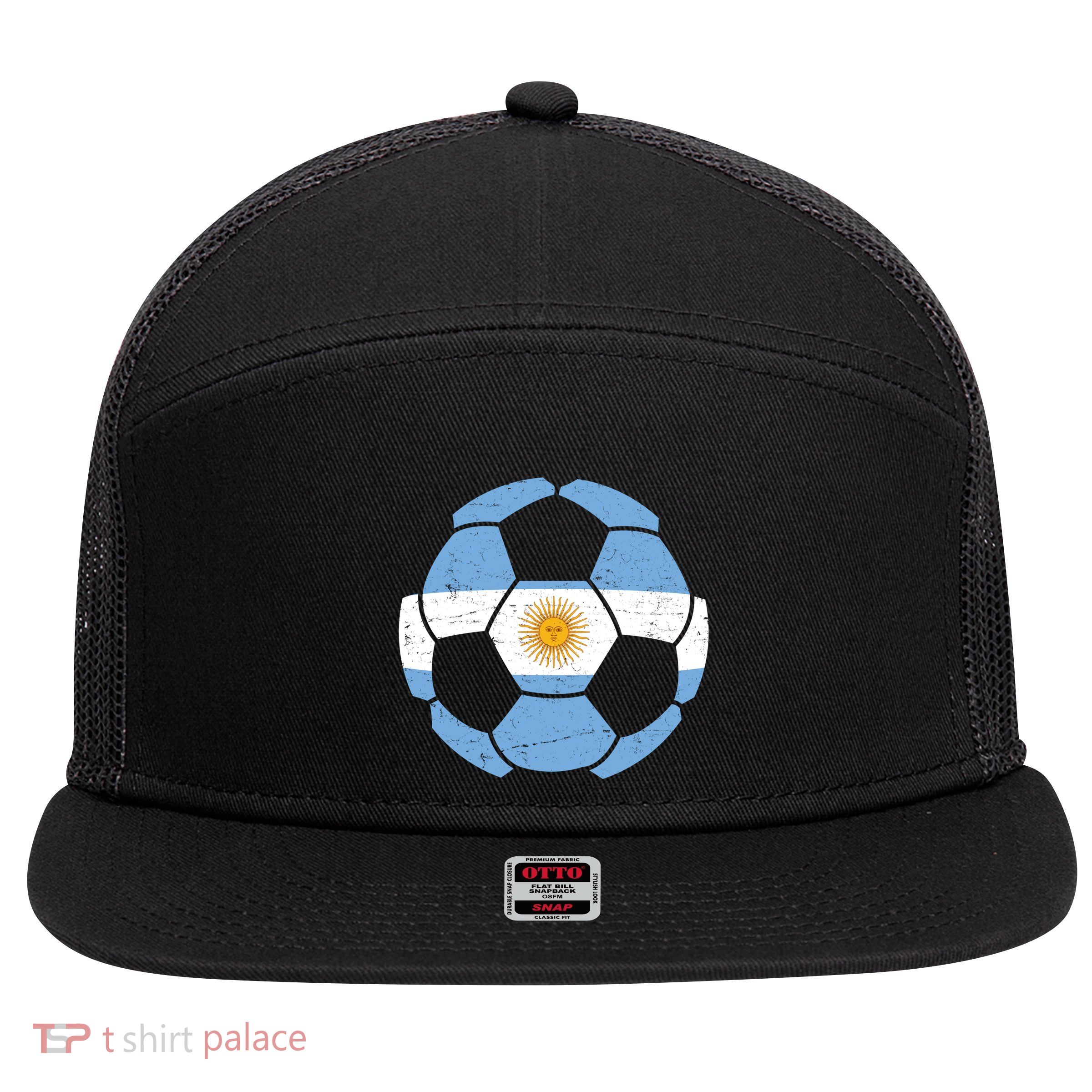 Argentina Flag Soccer Team Ball Futball 7 Panel Mesh Trucker Snapback Hat