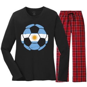 Argentina Flag Soccer Team Ball Futball Women's Long Sleeve Flannel Pajama Set 