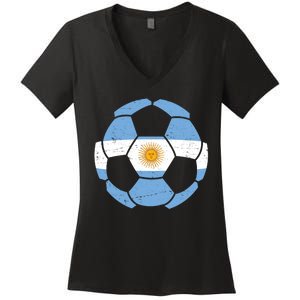 Argentina Flag Soccer Team Ball Futball Women's V-Neck T-Shirt