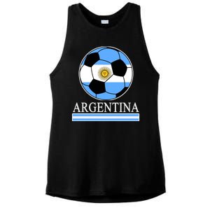 Argentina Soccer Country Flag Ball Ladies PosiCharge Tri-Blend Wicking Tank