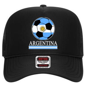 Argentina Soccer Country Flag Ball High Crown Mesh Back Trucker Hat