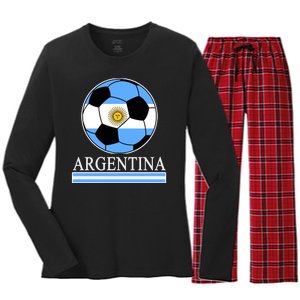 Argentina Soccer Country Flag Ball Women's Long Sleeve Flannel Pajama Set 