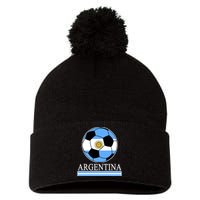 Argentina Soccer Country Flag Ball Pom Pom 12in Knit Beanie