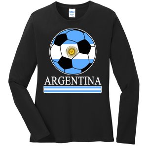 Argentina Soccer Country Flag Ball Ladies Long Sleeve Shirt