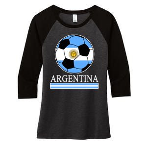 Argentina Soccer Country Flag Ball Women's Tri-Blend 3/4-Sleeve Raglan Shirt