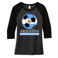 Argentina Soccer Country Flag Ball Women's Tri-Blend 3/4-Sleeve Raglan Shirt