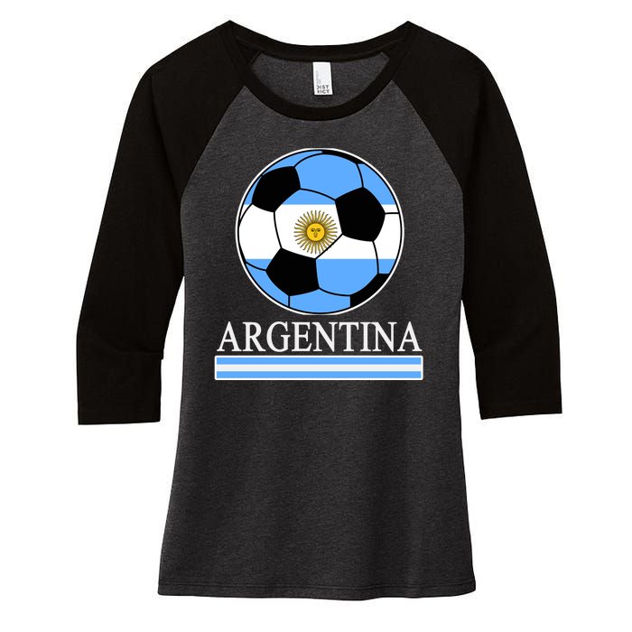 Argentina Soccer Country Flag Ball Women's Tri-Blend 3/4-Sleeve Raglan Shirt