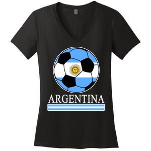 Argentina Soccer Country Flag Ball Women's V-Neck T-Shirt