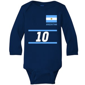 Argentina Soccer Jersey Number 10 Baby Long Sleeve Bodysuit