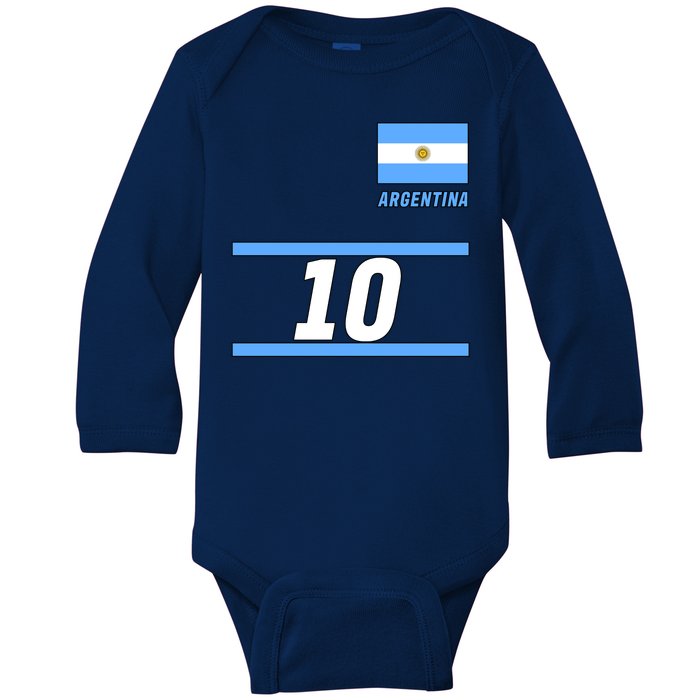 Argentina Soccer Jersey Number 10 Baby Long Sleeve Bodysuit