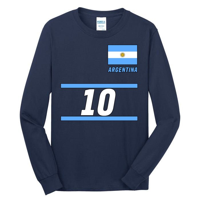 Argentina Soccer Jersey Number 10 Tall Long Sleeve T-Shirt