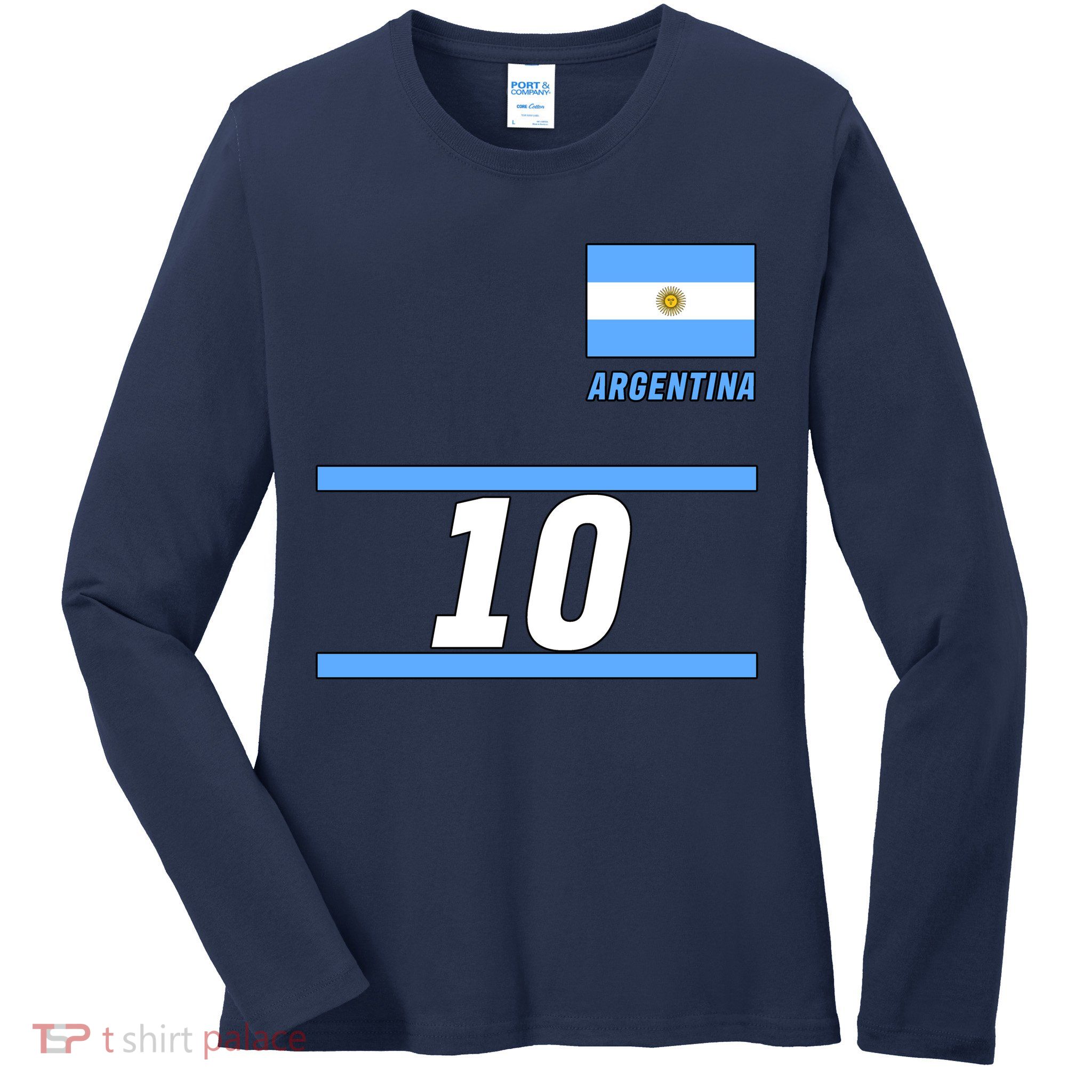 Argentina Soccer Jersey Number 10 Ladies Long Sleeve Shirt