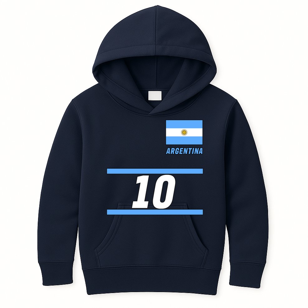 Argentina Soccer Jersey Number 10 Kids Hoodie