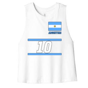 Argentina Soccer Jersey Number 10 Women's Racerback Cropped Tank