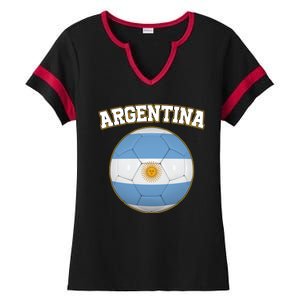 Argentina Team Flag Soccer Ball World Cup Ladies Halftime Notch Neck Tee