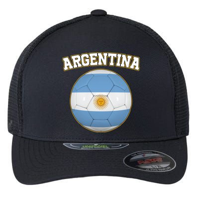 Argentina Team Flag Soccer Ball World Cup Flexfit Unipanel Trucker Cap