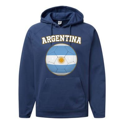 Argentina Team Flag Soccer Ball World Cup Performance Fleece Hoodie