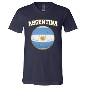 Argentina Team Flag Soccer Ball World Cup V-Neck T-Shirt