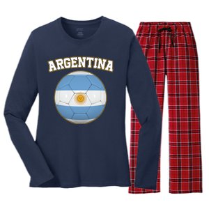 Argentina Team Flag Soccer Ball World Cup Women's Long Sleeve Flannel Pajama Set 