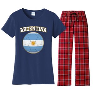 Argentina Team Flag Soccer Ball World Cup Women's Flannel Pajama Set