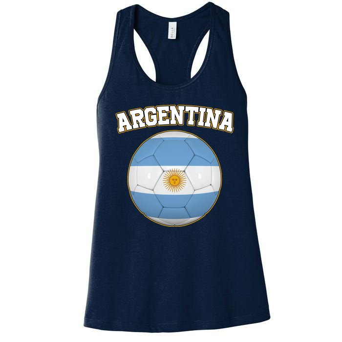 Argentina Team Flag Soccer Ball World Cup Women's Racerback Tank