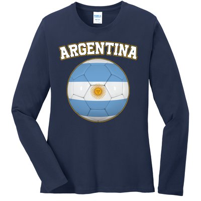 Argentina Team Flag Soccer Ball World Cup Ladies Long Sleeve Shirt