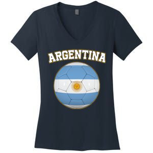 Argentina Team Flag Soccer Ball World Cup Women's V-Neck T-Shirt