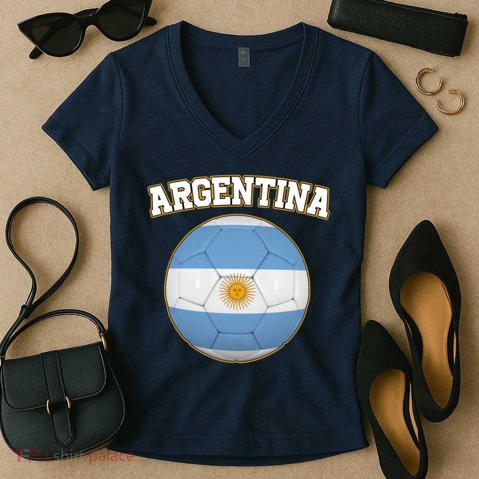 Argentina Team Flag Soccer Ball World Cup Women's V-Neck T-Shirt